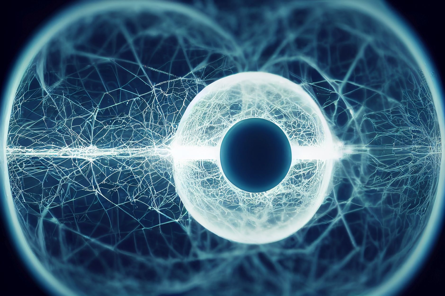 Digitales Auge aus komplexen Netzwerkstrukturen als Symbol für intelligentes Wissensmanagement.